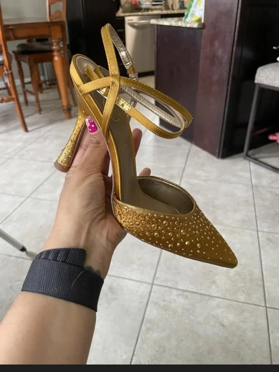 Women’s brand new Sam Edelman hardy heels pumps strappy ankle golden yellow heel - Picture 6 of 12